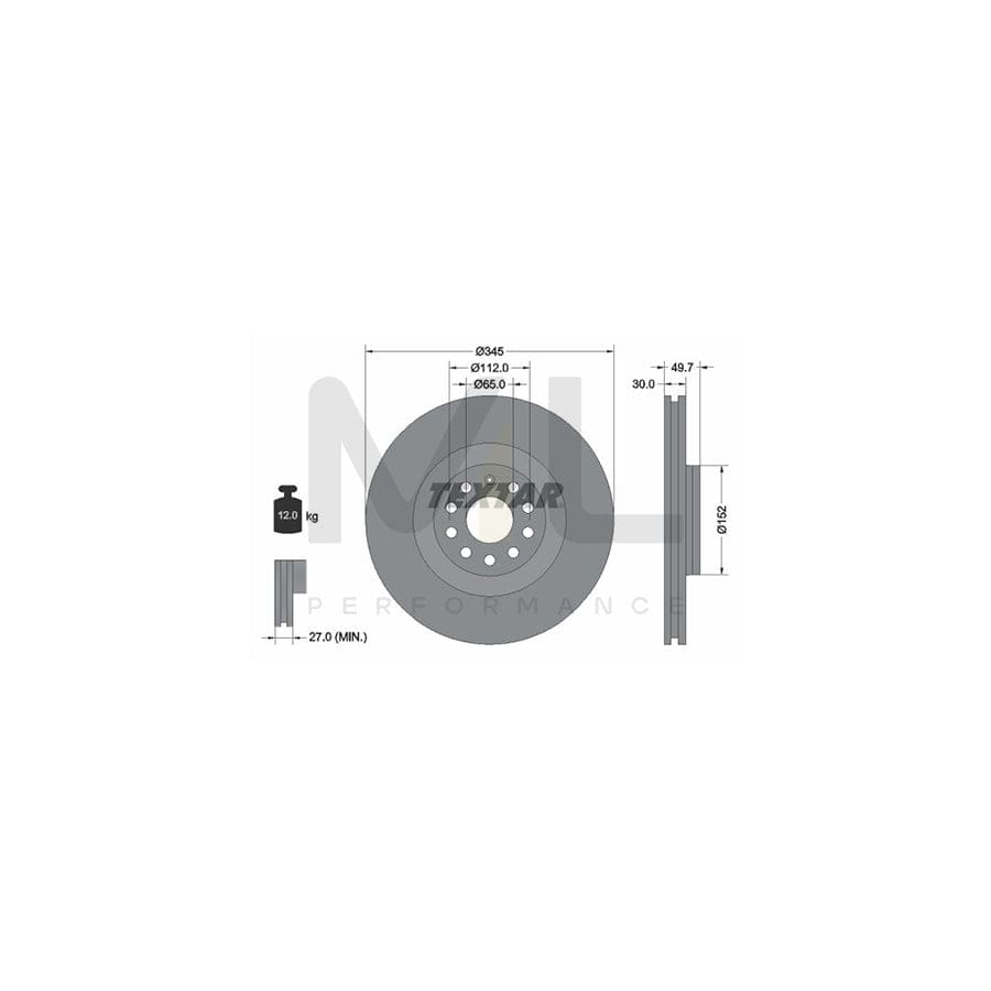 TEXTAR PRO+ 92120605 Brake Disc Internally Vented, Coated, High-carbon, without wheel hub, without wheel studs  - 1 piece