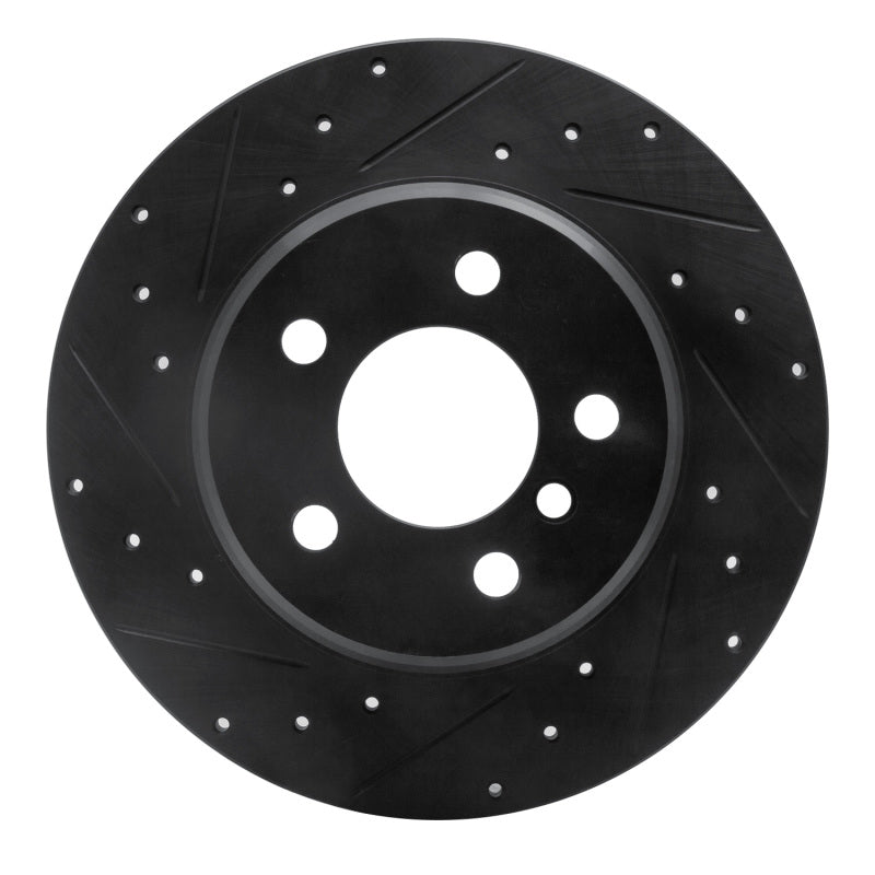 R1 Concepts R1 00-06 BMW X5 Rear Left Drilled & Slotted Black Brake Rotor