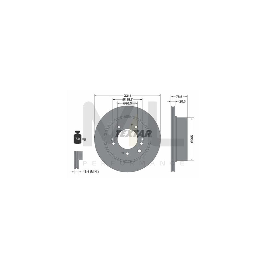 TEXTAR 92205000 Brake Disc for KIA Sorento I (JC) Internally Vented, without wheel hub, without wheel studs  - 1 piece