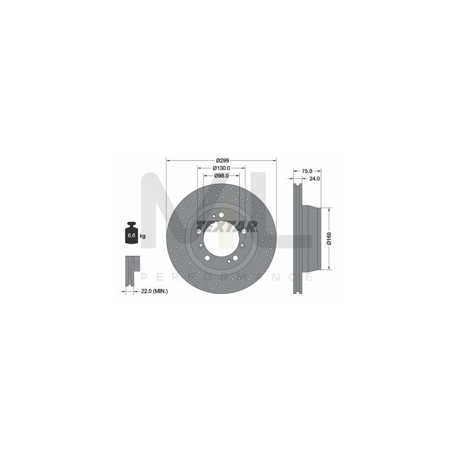 TEXTAR PRO 92100103 Brake Disc Internally Vented, Perforated, Coated, without wheel hub, without wheel studs  - 1 piece