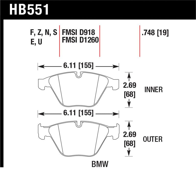 Hawk Performance Hawk 07-09 BMW 335d/335i/335xi / 08-09 328i/M3 Performance Ceramic Street Front Brake Pads
