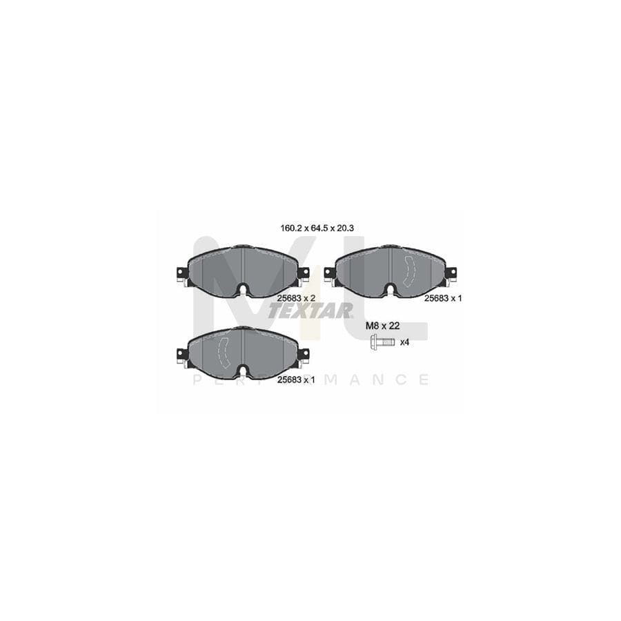 TEXTAR 2568303 Brake pad set prepared for wear indicator, with brake caliper screws