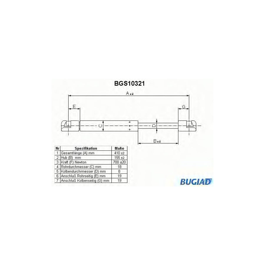 BUGIAD Bgs10321 Tailgate Strut for Renault 25