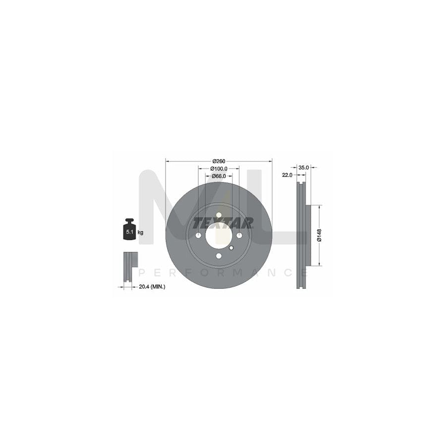 TEXTAR 92026500 Brake Disc Internally Vented, without wheel hub, without wheel studs  - 1 piece