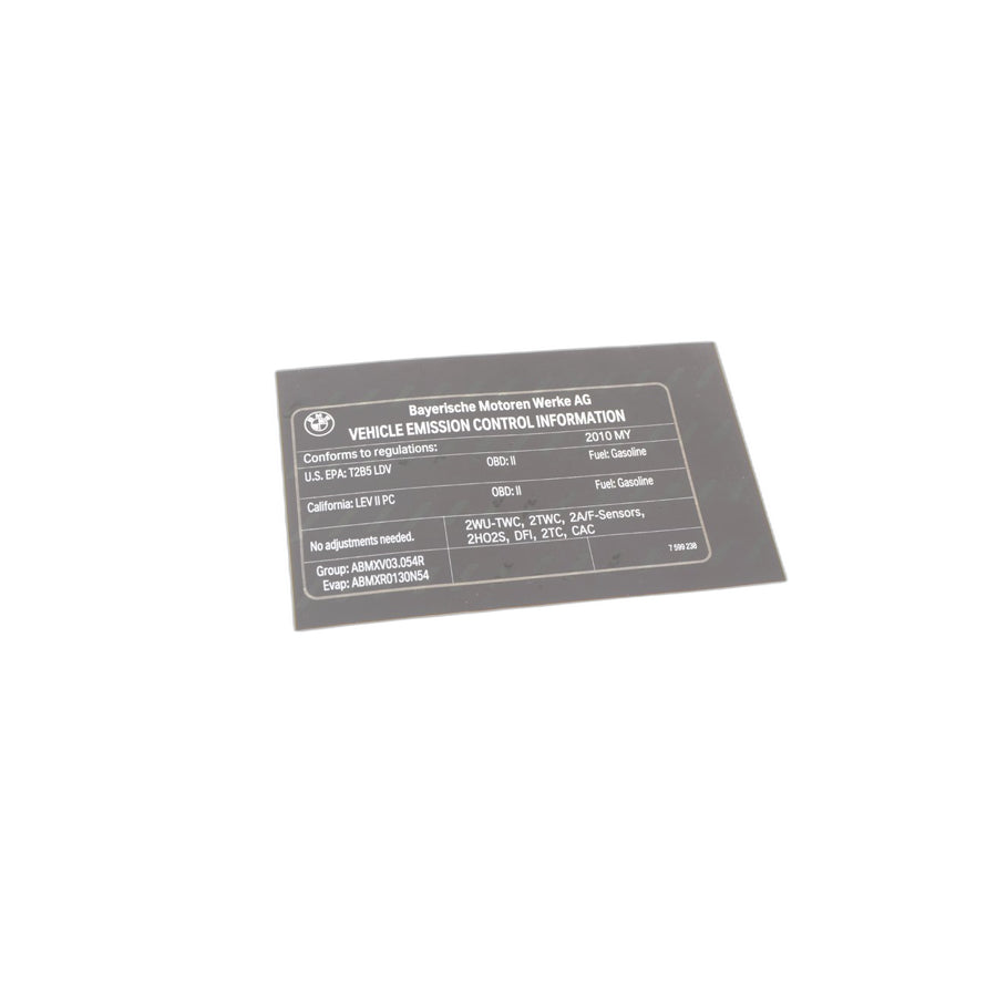 Genuine BMW 71227599238 E82 E89 E60 Label "Exhaust Emission" (Inc. 135i)