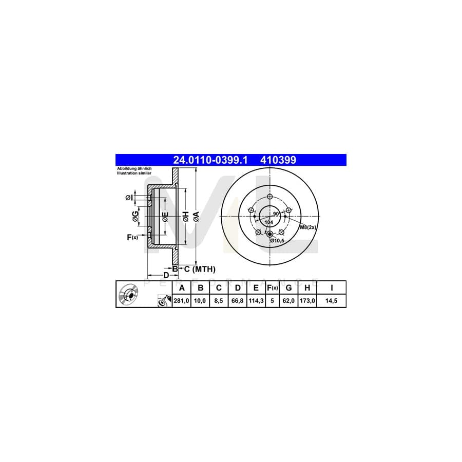ATE 24.0110-0399.1 Brake Disc for LEXUS ES VI (XV60) Solid, Coated  - 1 piece