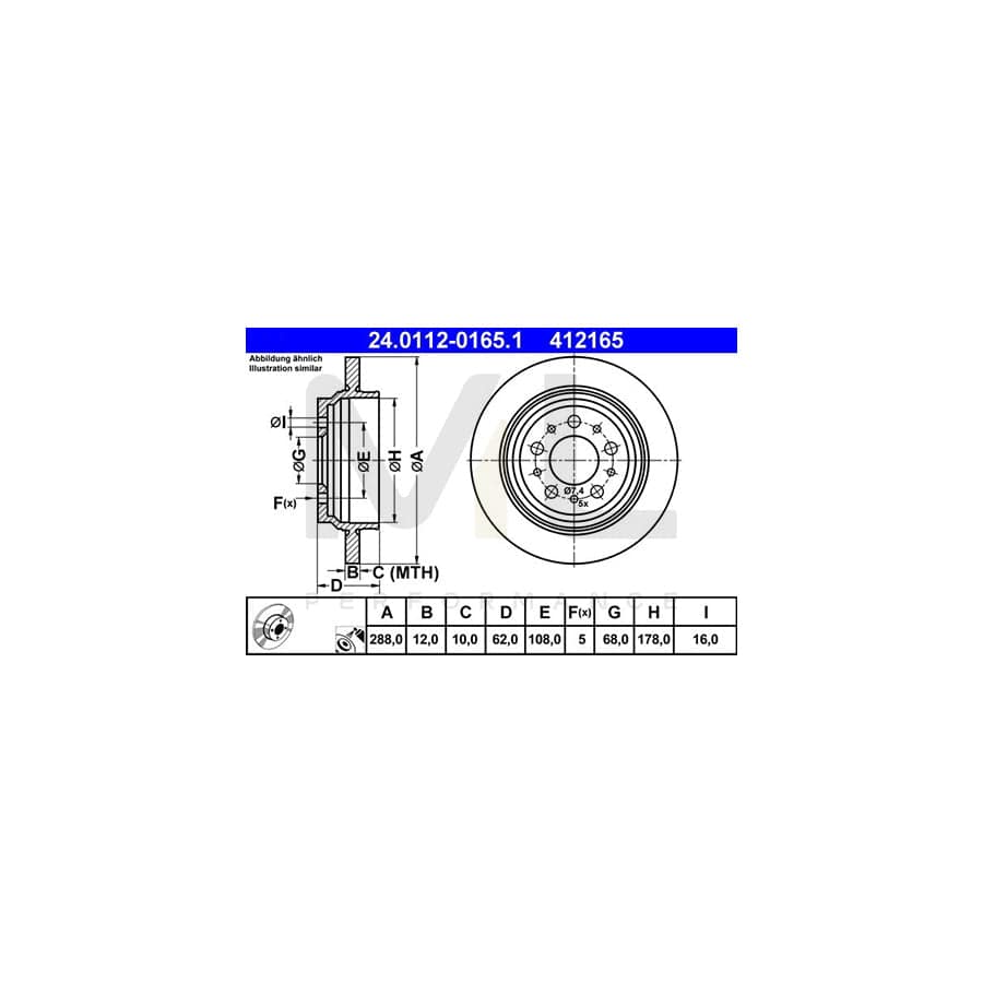 ATE 24.0112-0165.1 Brake Disc for VOLVO V70 I (LV, 875, 876) Solid, Coated  - 1 piece