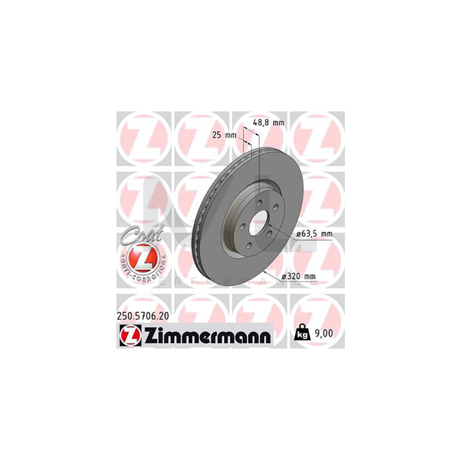 ZIMMERMANN 250.5706.20 Brake Disc Internally Vented, Coated  - 1 piece