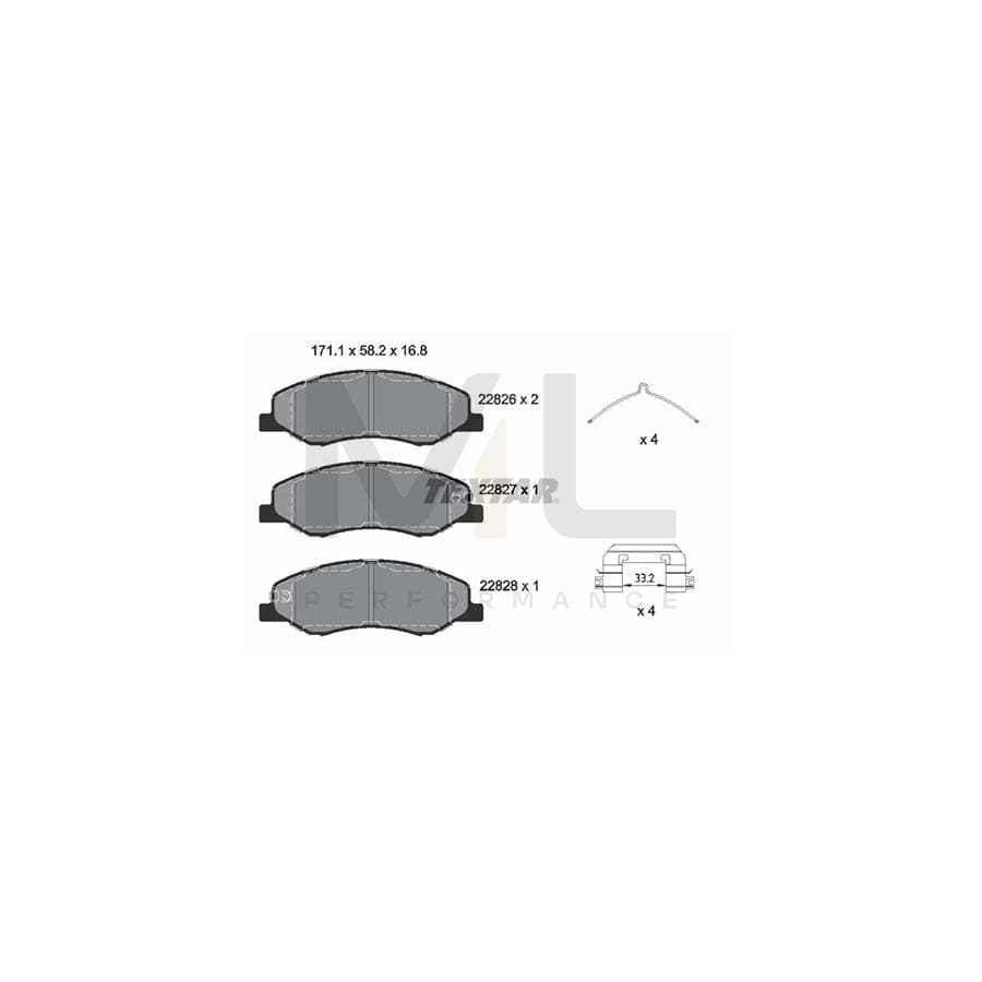 TEXTAR 2282601 Brake pad set for HONDA Odyssey (RL6) with acoustic wear warning, with accessories