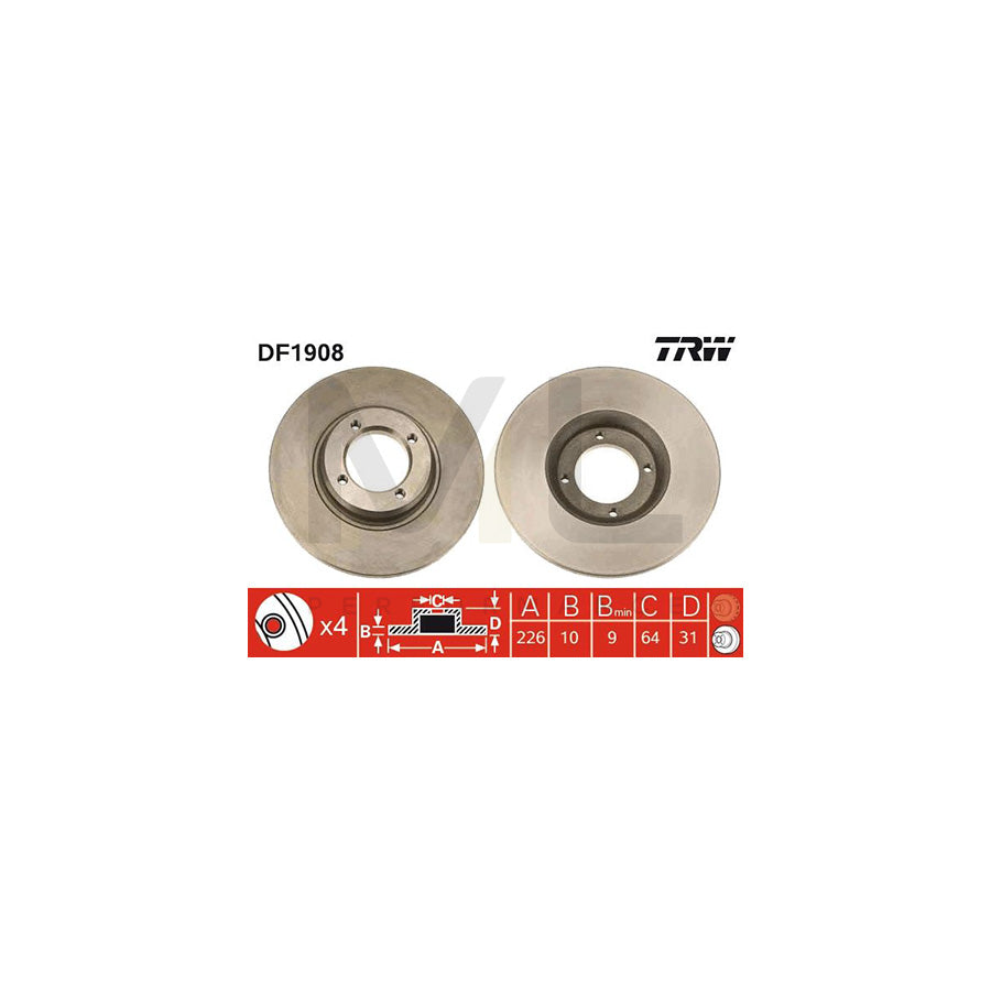 TRW DF1908 Brake Disc for TOYOTA STARLET Solid  - 1 piece