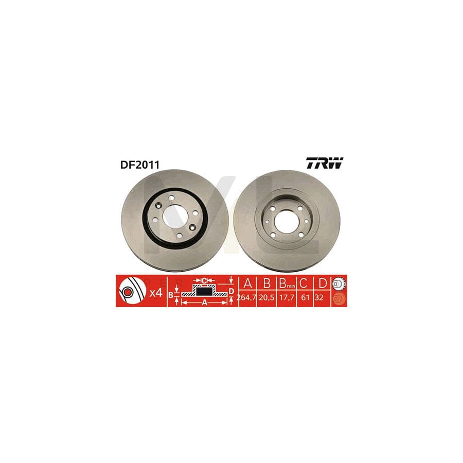TRW DF2011 Brake Disc for RENAULT 21 Vented, Painted  - 1 piece
