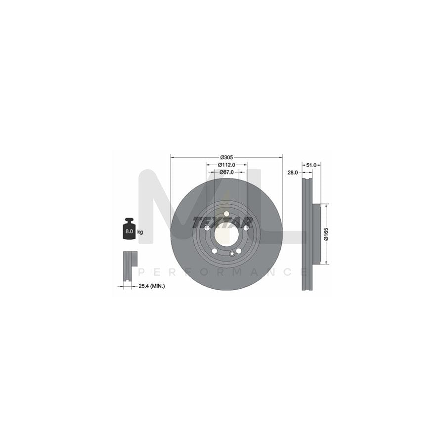 TEXTAR 92323405 Brake Disc Internally Vented, Coated, High-carbon, without wheel hub, without wheel studs  - 1 piece