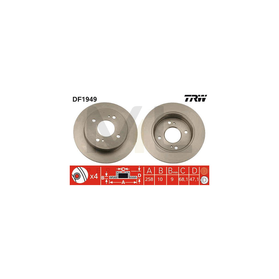 TRW DF1949 Brake Disc Solid  - 1 piece