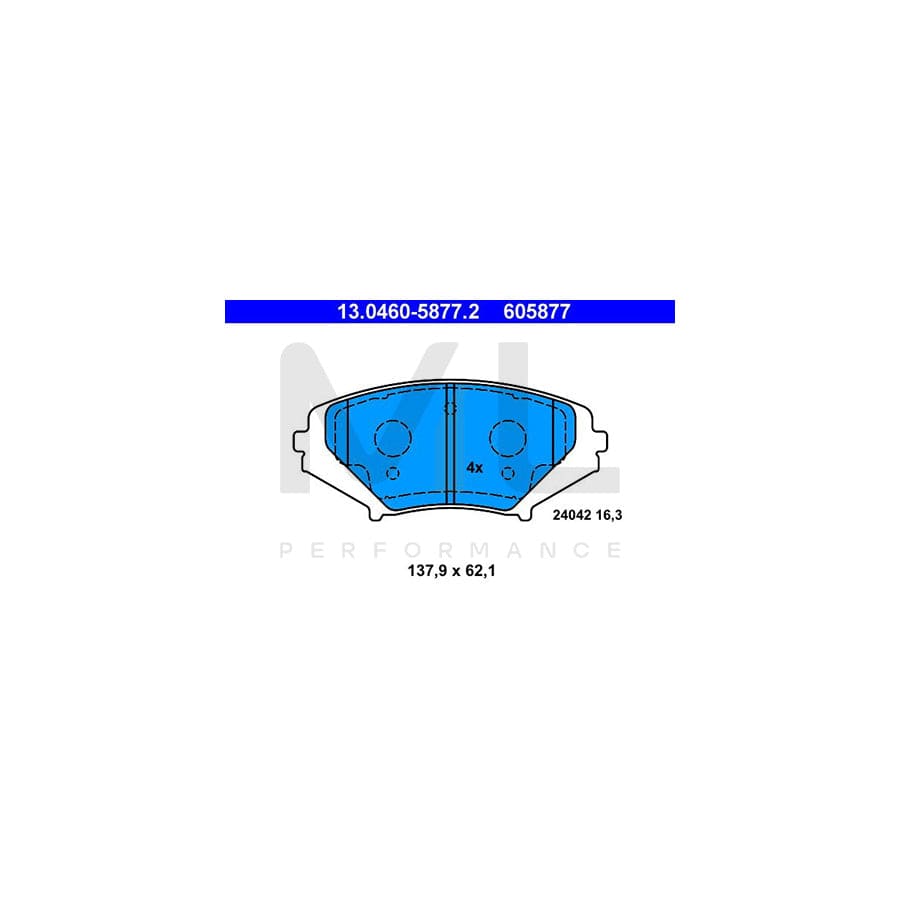 ATE 13.0460-5877.2 Brake pad set for MAZDA RX-8 (SE, FE) excl. wear warning contact, not prepared for wear indicator