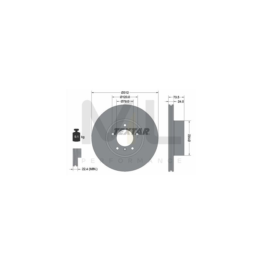TEXTAR PRO 92176103 Brake Disc Internally Vented, Coated, without wheel hub, without wheel studs  - 1 piece