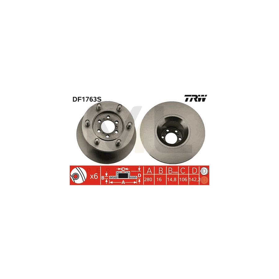 TRW DF1763S Brake Disc for IVECO Daily Solid, Painted  - 1 piece