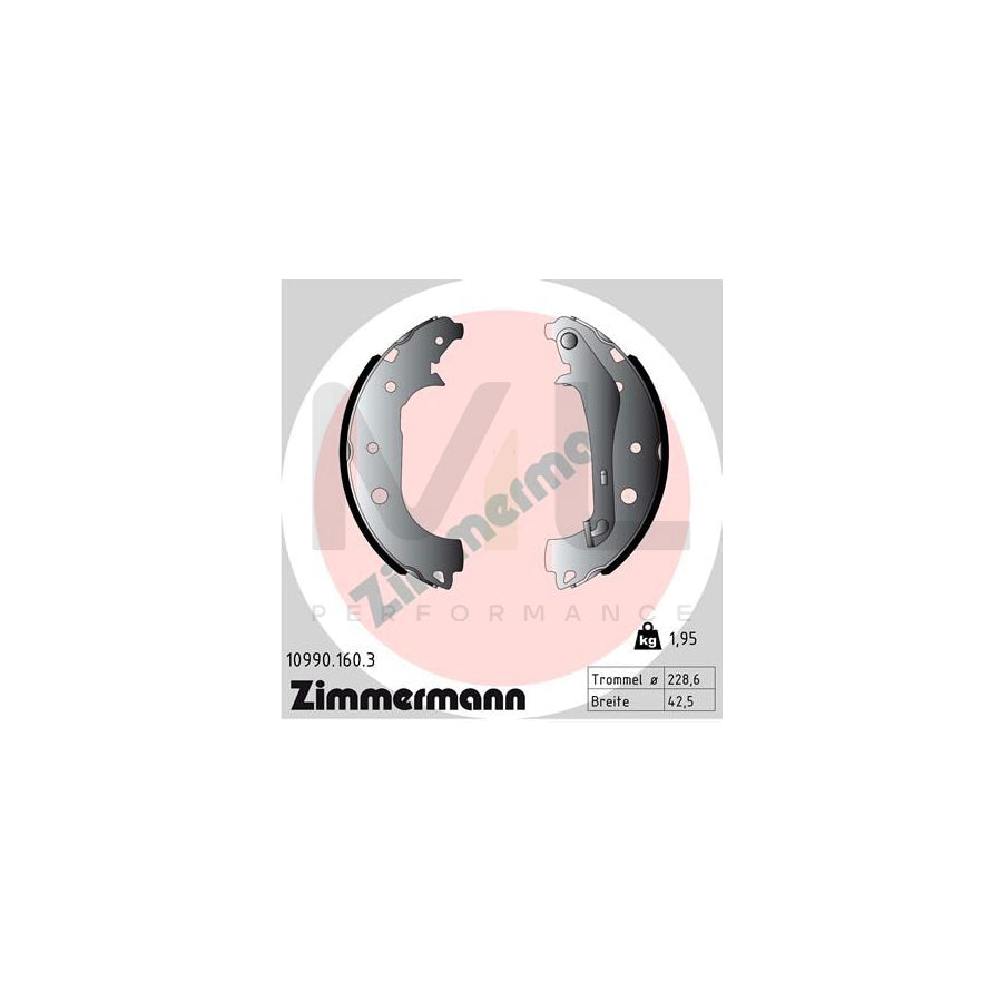ZIMMERMANN 10990.160.3 Brake Shoe Set for FORD Ecosport Mk2 Photo corresponds to scope of supply, with lever