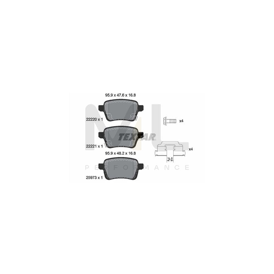 TEXTAR 2222001 Brake pad set not prepared for wear indicator, with brake caliper screws, with accessories