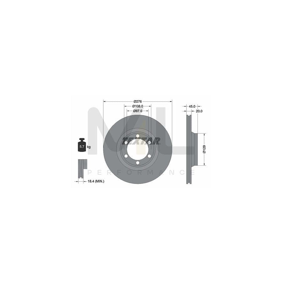 TEXTAR 92035000 Brake Disc for MITSUBISHI PAJERO / SHOGUN Internally Vented, without wheel hub, without wheel studs  - 1 piece