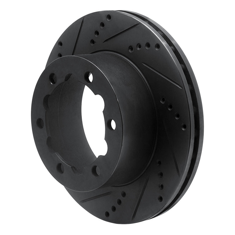 R1 Concepts R1 06-25 American Coach Patriot Rear Left Drilled & Slotted Black Brake Rotor