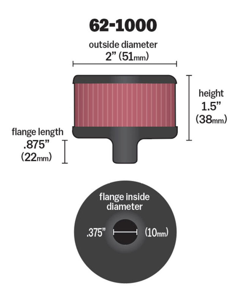 K&N Engineering K&N Steel Base Crankcase Vent Filter 0.375in Vent OD x 2in OD x 1.5in Height
