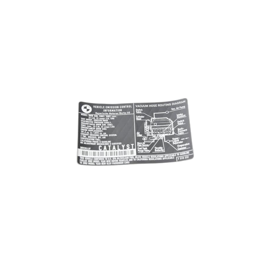 Genuine BMW 71227518232 E39 E36 Label "Exhaust Emission" (Inc. 530i)
