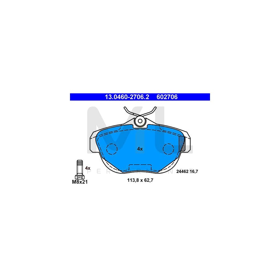 ATE 13.0460-2706.2 Brake pad set for CITRO?? C6 Saloon excl. wear warning contact, with brake caliper screws