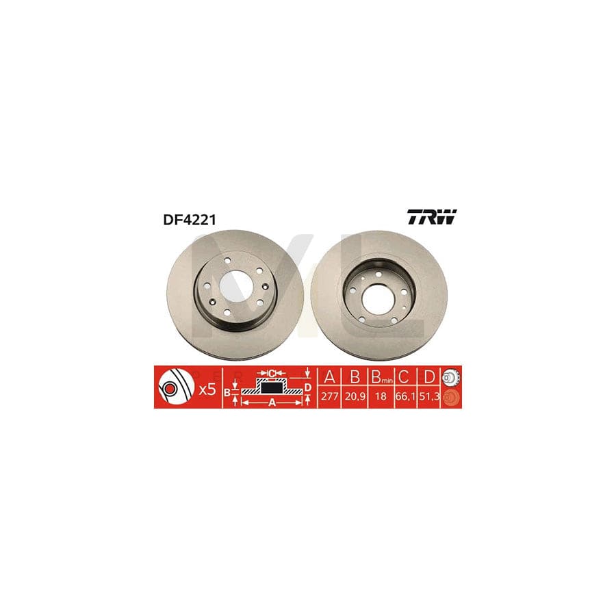 TRW DF4221 Brake Disc for LAND ROVER FREELANDER Vented, Painted  - 1 piece