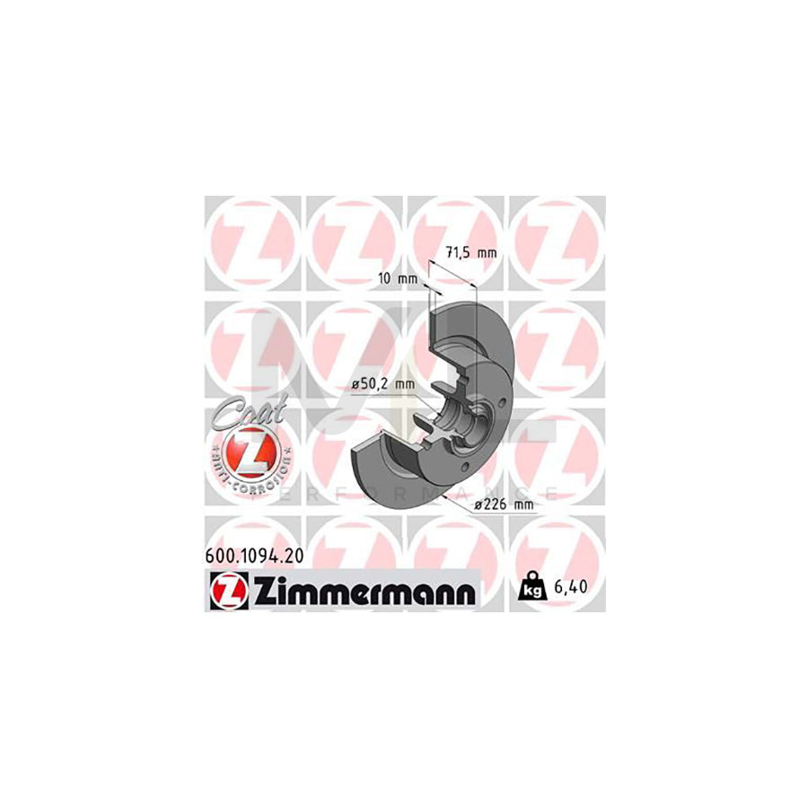 ZIMMERMANN COAT Z 600.1094.20 Brake Disc Solid, Coated, without ABS sensor ring, without wheel bearing  - 1 piece