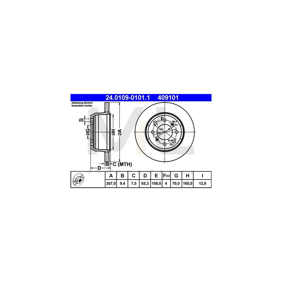 ATE 24.0109-0101.1 Brake Disc Solid  - 1 piece