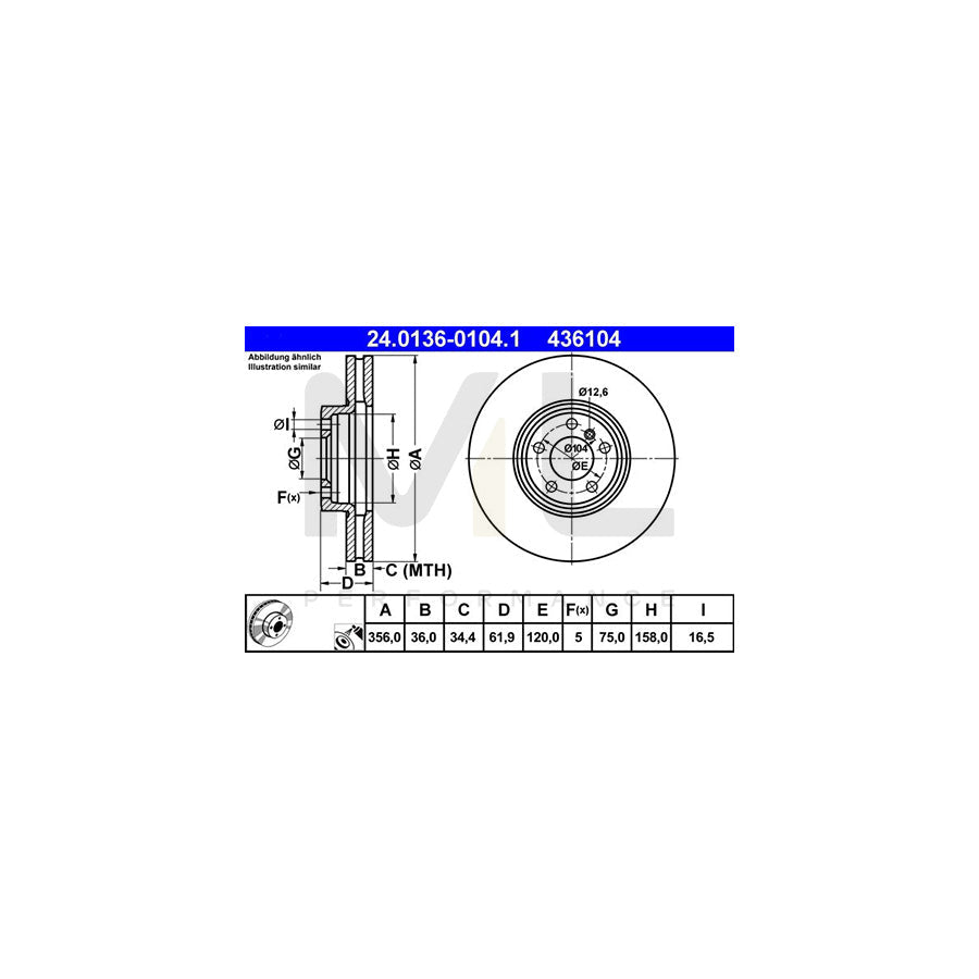 ATE 24.0136-0104.1 Brake Disc for BMW X5 (E53) Vented, Coated, High-carbon  - 1 piece