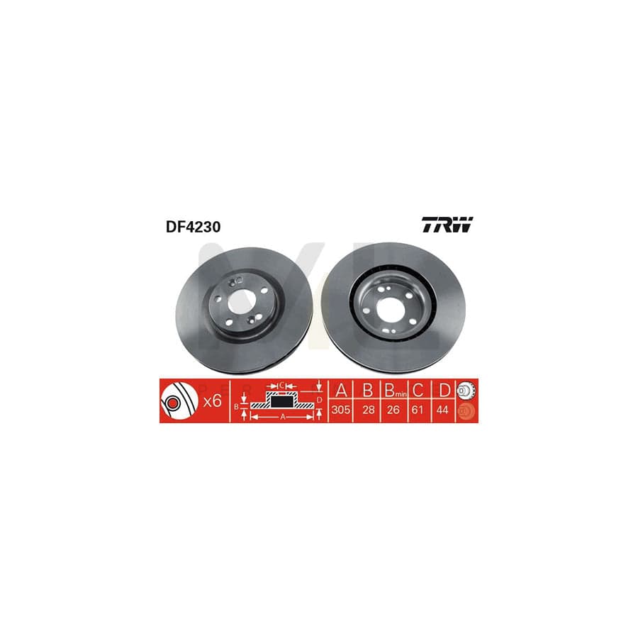 TRW DF4230 Brake Disc Vented, Painted  - 1 piece