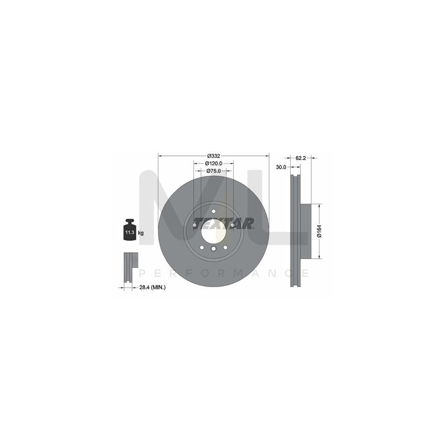 TEXTAR PRO 92160803 Brake Disc Internally Vented, Coated, without wheel hub, without wheel studs  - 1 piece