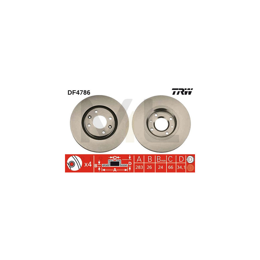 TRW DF4786 Brake Disc Vented  - 1 piece