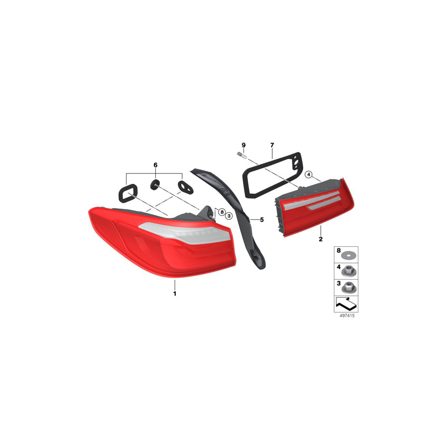 Genuine BMW 63217475838 F90 G30 Gasket, Rear Light, Trunk Lid, Right (Inc. 525d, 540dX & 530eX)