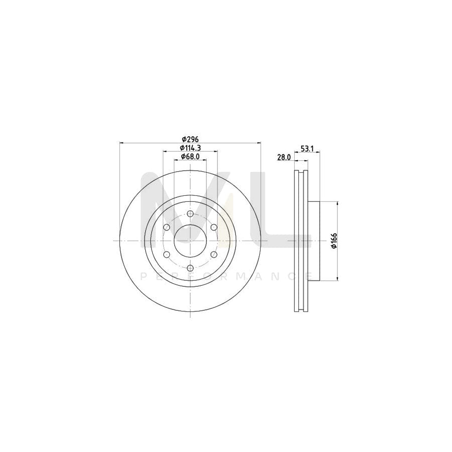 HELLA 8DD 355 126-841 Brake Disc Internally Vented, Coated, without wheel hub | ML Performance Car Parts