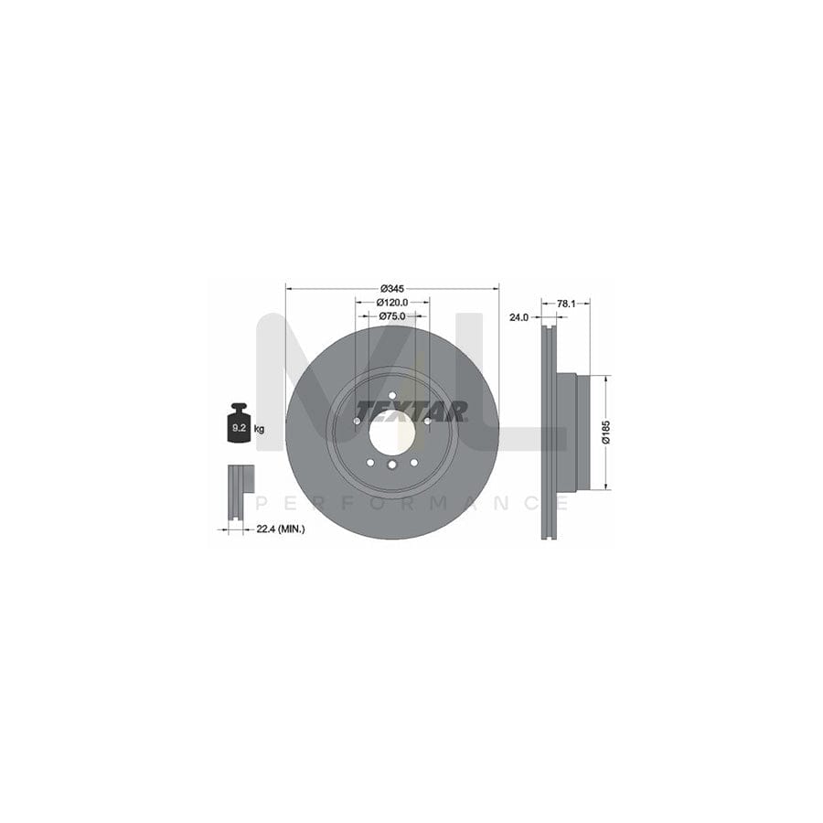 TEXTAR PRO 92161203 Brake Disc Internally Vented, Coated, without wheel hub, without wheel studs  - 1 piece