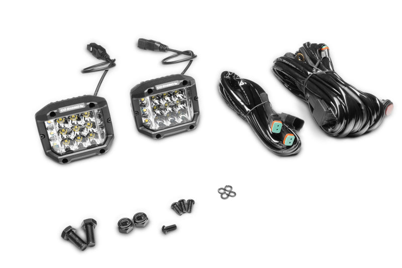 Go Rhino Xplor Bright Series Sideline Cube LED Spot Light Kit (Surface Mount) 4x3 - Blk (Pair)