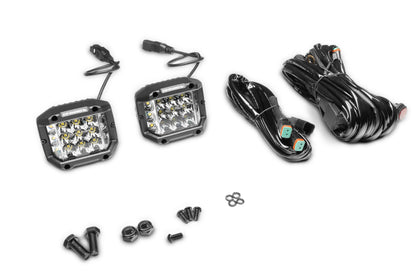 Go Rhino Xplor Bright Series Sideline Cube LED Spot Light Kit (Surface Mount) 4x3 - Blk (Pair)