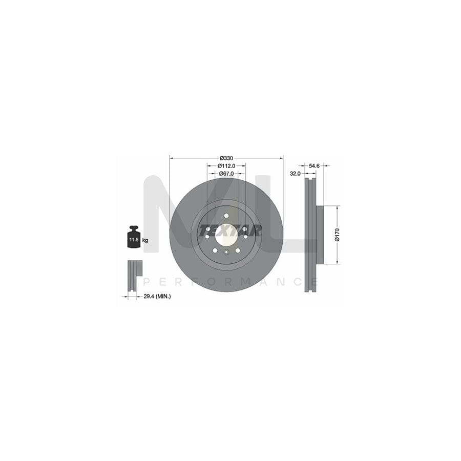 TEXTAR PRO+ 92150605 Brake Disc Internally Vented, Coated, High-carbon, without wheel hub, without wheel studs  - 1 piece