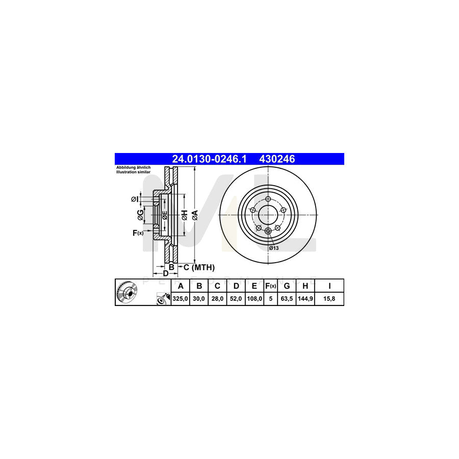 ATE 24.0130-0246.1 Brake Disc Vented, Coated, Alloyed / High-carbon  - 1 piece