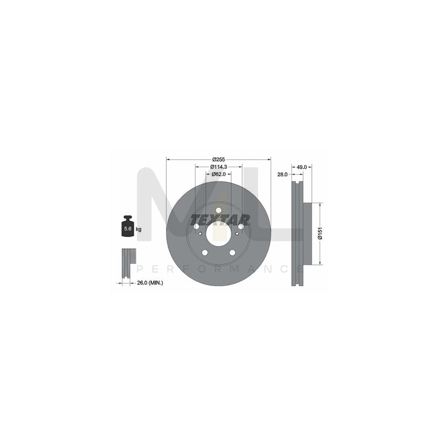 TEXTAR 92077600 Brake Disc Internally Vented, without wheel hub, without wheel studs  - 1 piece