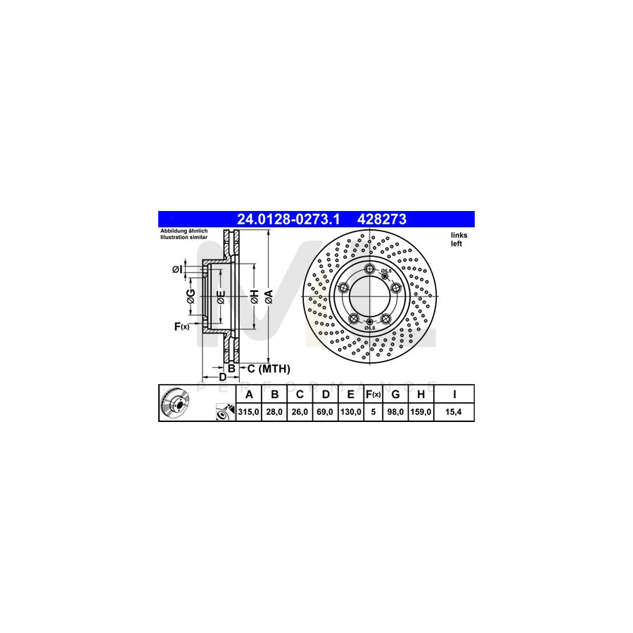 ATE 24.0128-0273.1 Brake Disc Perforated / Vented, Coated, Alloyed / High-carbon