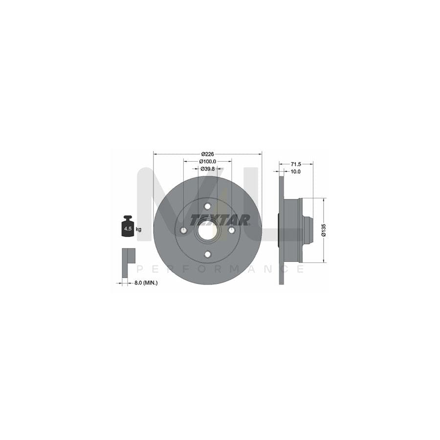 TEXTAR 92154200 Brake Disc Solid, with ABS sensor ring, without wheel studs  - 1 piece