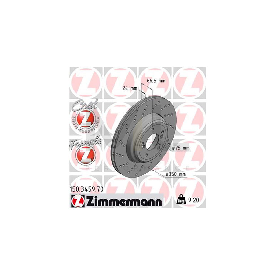 ZIMMERMANN FORMULA Z COAT Z 150.3459.70 Brake Disc Perforated, Two-piece brake disc, Vented, Coated, Alloyed / High-carbon
