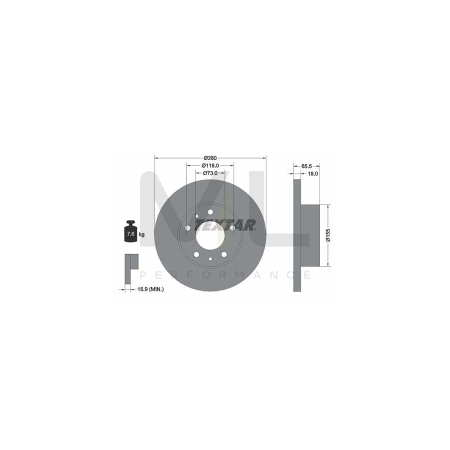 TEXTAR PRO 92073703 Brake Disc Solid, Coated, without wheel hub, without wheel studs  - 1 piece