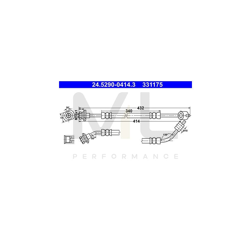 ATE 24.5290-0414.3 Brake Hose for NISSAN Terrano II Off-Road (R20) 414mm, M10x1