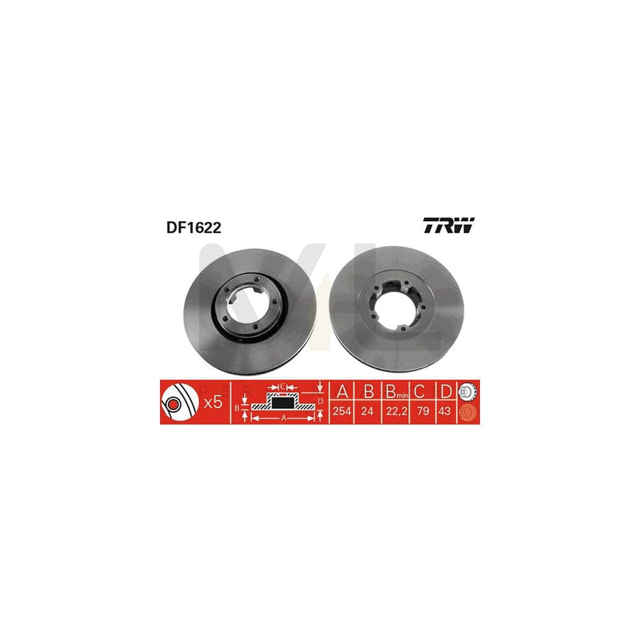 TRW DF1622 Brake Disc for FORD TRANSIT Vented, Painted  - 1 piece