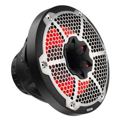 DS18 Hybrid Marine Speaker w/ Driver And RGB LEDs 10in 2-Way 450 Watts RMS 4 ohm Black w/ Cover