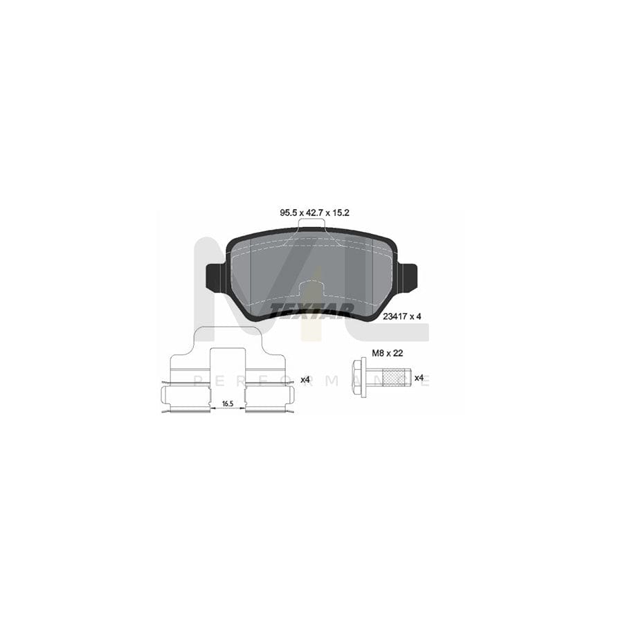 TEXTAR 2341781 Brake pad set epad, not prepared for wear indicator, with brake caliper screws, with accessories